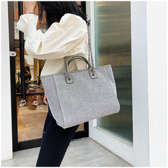 Crossbody Canvas Tote for Women – Chain Strap Bucket Bag