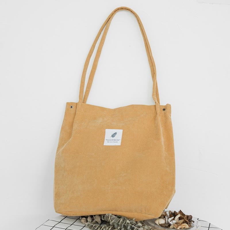 Corduroy Tote Bag for Women – Large Capacity School Shoulder Bag with Magnetic Closure
