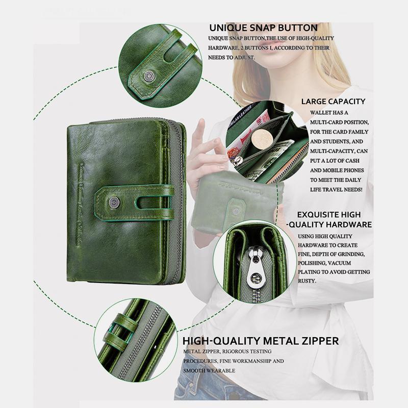 Genuine Leather Multifunctional Anti - theft Wallet for Women – RFID Protection, Card Slots & Zippered Coin Pocket - VOTVO