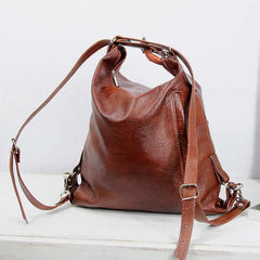 2-in-1 Convertible Leather Tote Backpack – Retro Shoulder Bag & Travel Day Pack