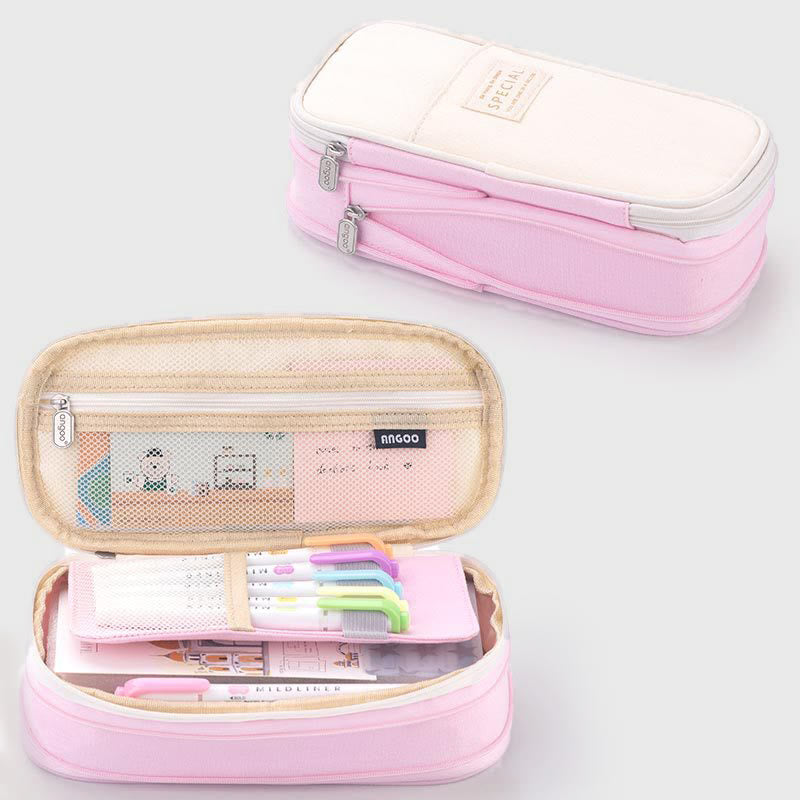 Large Capacity Color Matching Canvas Pencil Case – Perfect for Study & Organization