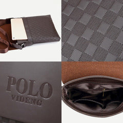 Small Messenger Bag for Men Plaid PU Leather Crossbody Shoulder Bag - VOTVO
