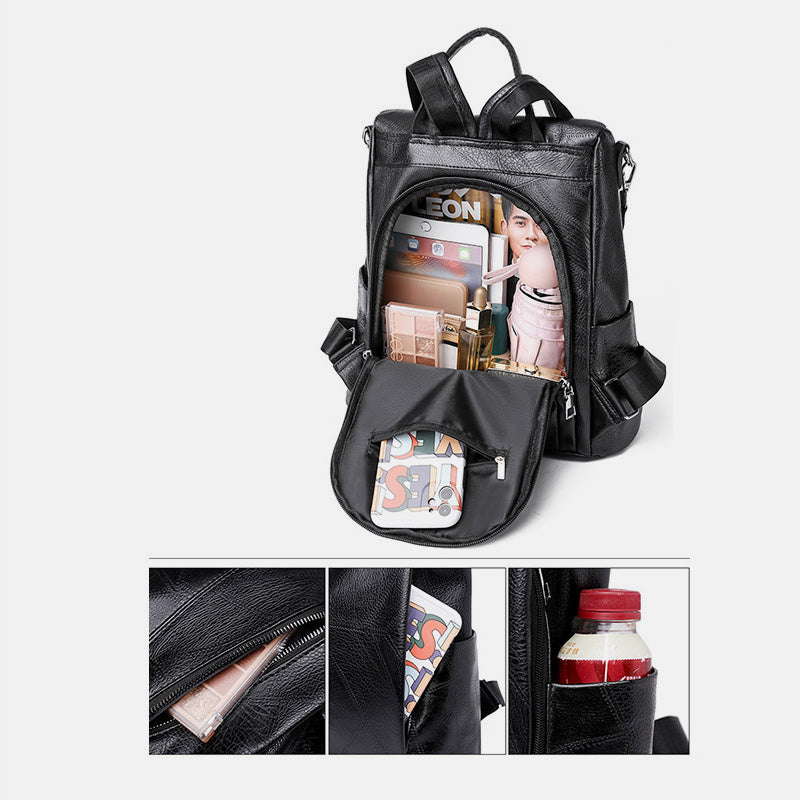 Zaino convertibile in pelle da donna - Zaino da viaggio antifurto e borsa a tracolla