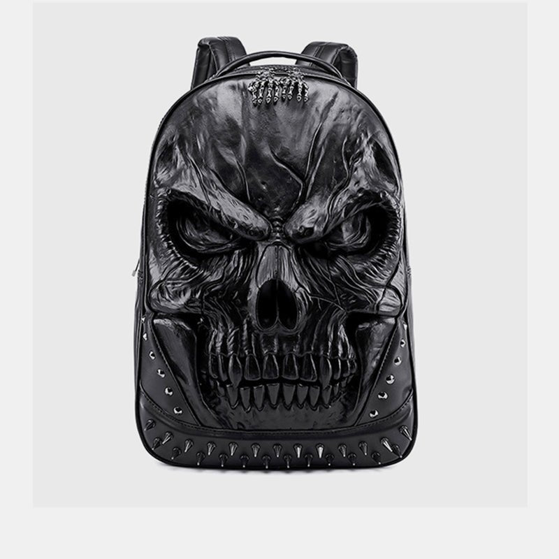 3D Skull Punk Rivet Leather Backpack | Waterproof Embossed Ghost Head Knapsack - VOTVO