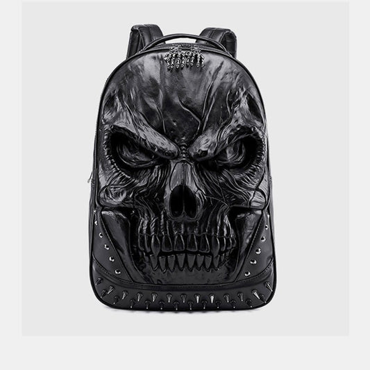 3D Skull Punk Rivet Leather Backpack | Waterproof Embossed Ghost Head Knapsack - VOTVO