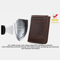 RFID Large Capacity Bifold Wallet for Men – Retro Genuine Leather with 20 Card Slots & Zipper Pockets - VOTVO