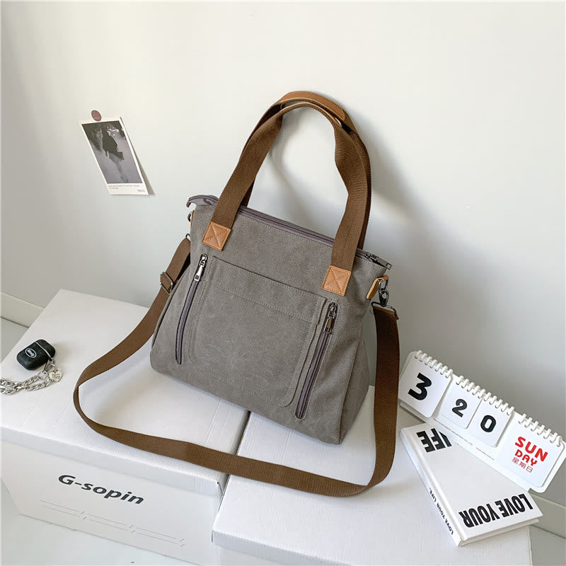 Vintage Leisure Tote Bag for Women – Canvas Crossbody Commuter Shoulder Bag