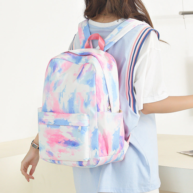 3Pcs Tie-Dye Girls Backpack Set – Canvas School Bookbag, Lunch Bag & Pencil Case for Students, Women, and Teens
