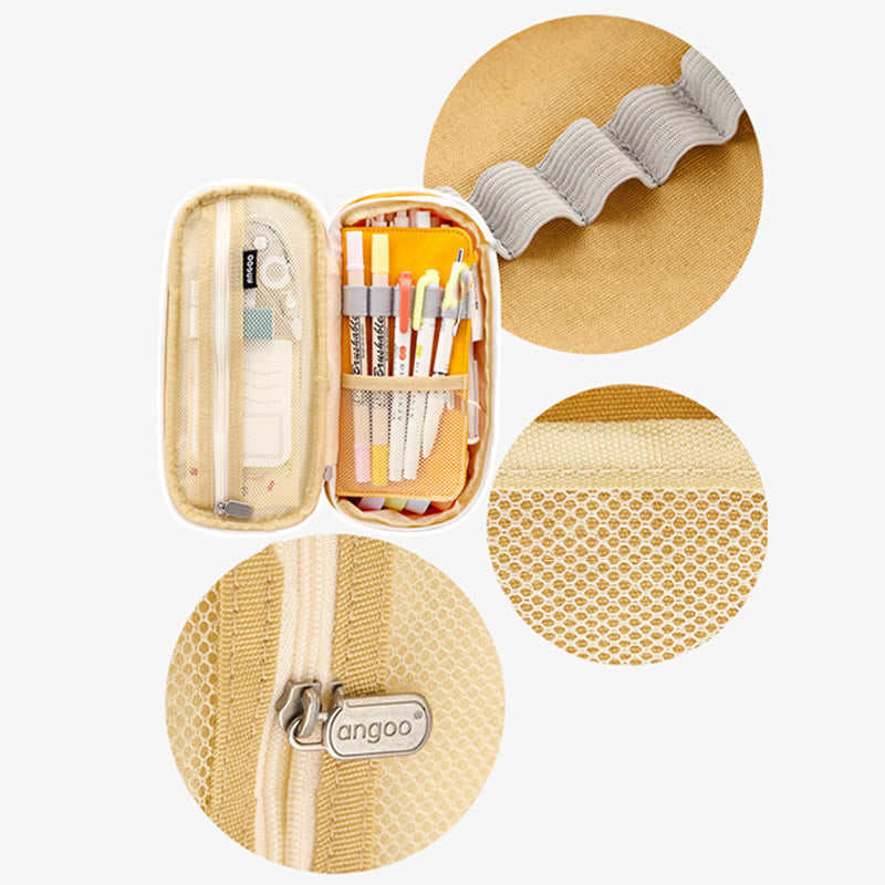 Large Capacity Color Matching Canvas Pencil Case – Perfect for Study & Organization