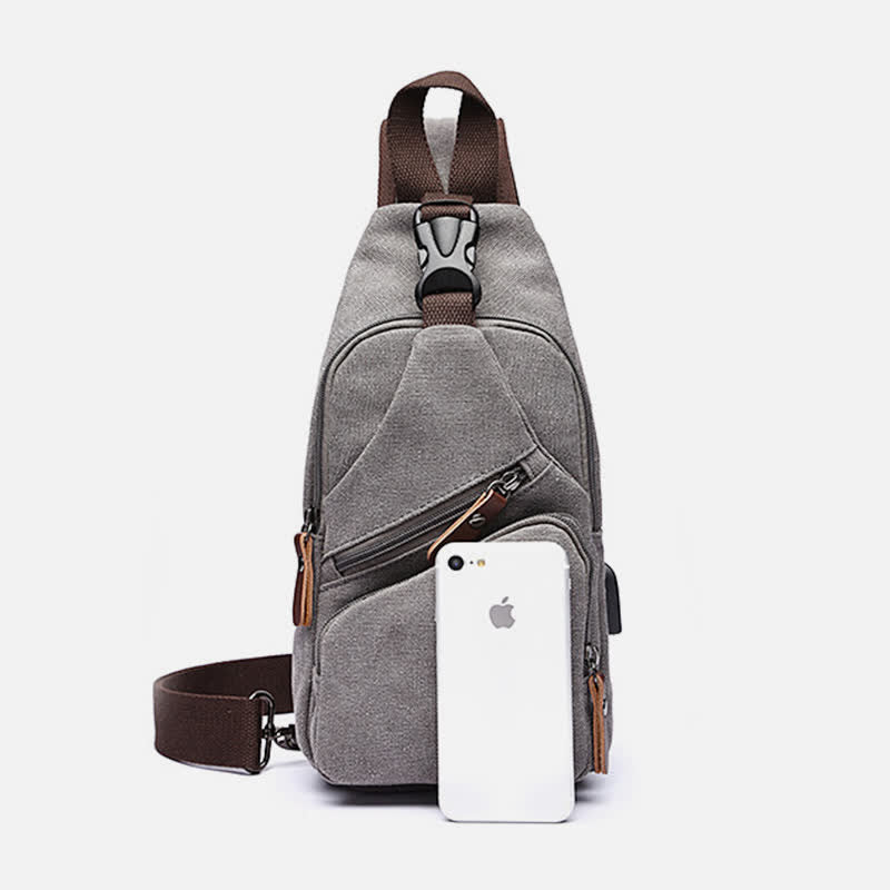 Canvas Sling Bag Crossbody Backpack – Casual Rucksack with USB Charging Port - VOTVO