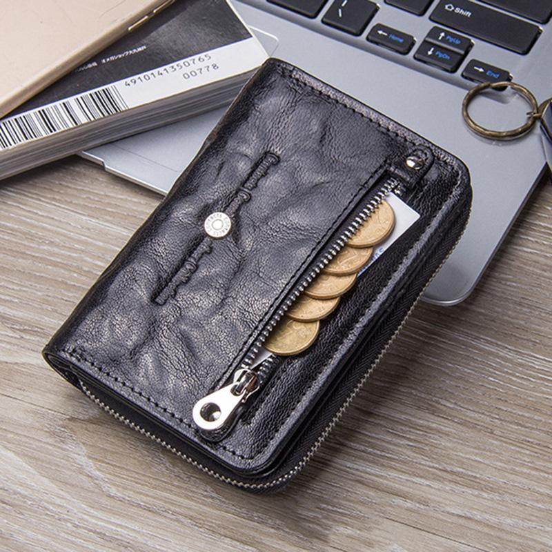 Genuine Leather Two Fold Multi - function Short Wallet - VOTVO