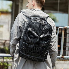 3D Skull Punk Rivet Leather Backpack | Waterproof Embossed Ghost Head Knapsack