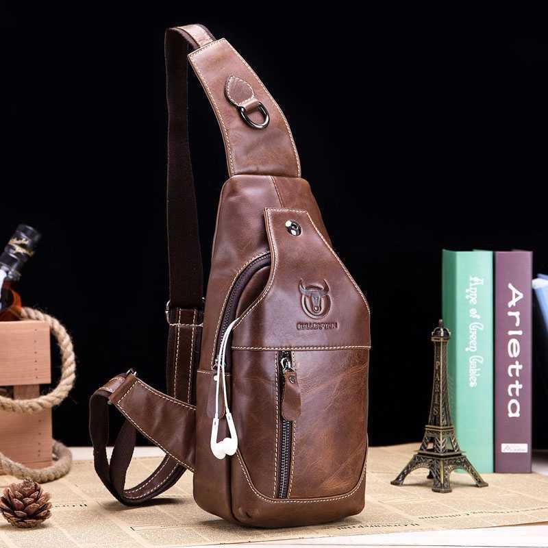 Men's Genuine Leather Sling Bag – Vintage Crossbody Backpack, Waterproof and Durable