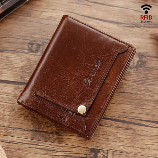 Anti-Theft Multi-Slot Small Wallet for Men – Genuine Leather, Secure & Compact Design
