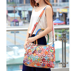 Genuine Leather Multicolor Flower Boho Handbag – A Touch of Artistic Elegance