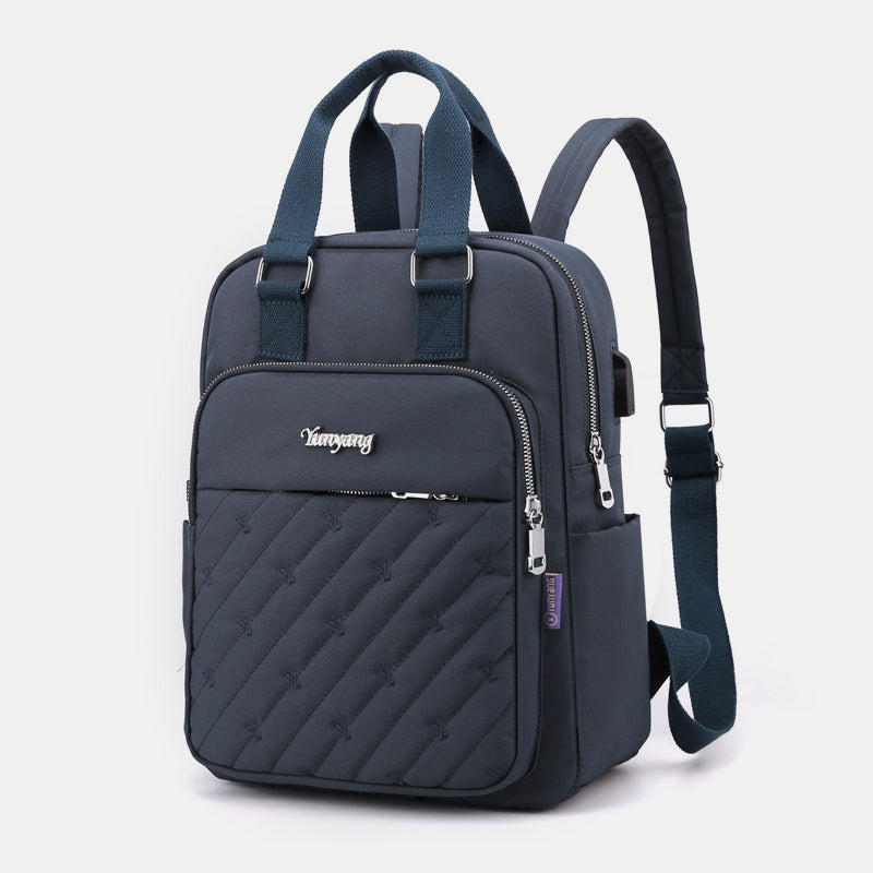Lightweight Embossed Embroidery Backpack with USB Charging Port – Perfect for Women on the Go