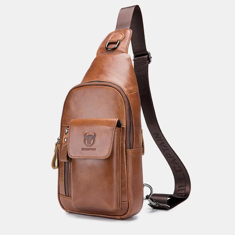 Genuine Leather Sling Chest Bag with Earphone Hole – Stylish & Practical Crossbody Shoulder Bag - VOTVO
