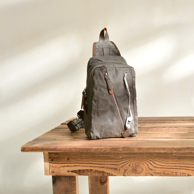 Canvas Sling Bag Shoulder Chest Pack for Men – Travel Hiking Crossbody Daypack