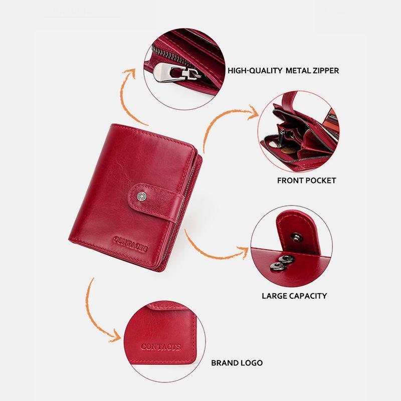 Genuine Leather RFID Trifold Anti-theft Retro Wallet for Women
