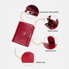 Cartera retro antirrobo triple de cuero genuino con RFID para mujer