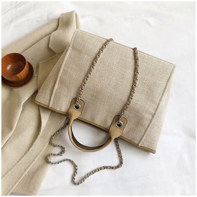 Crossbody Canvas Tote for Women – Chain Strap Bucket Bag - VOTVO