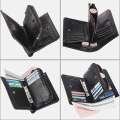 RFID Large Capacity Bifold Wallet for Men – Retro Genuine Leather with 20 Card Slots & Zipper Pockets