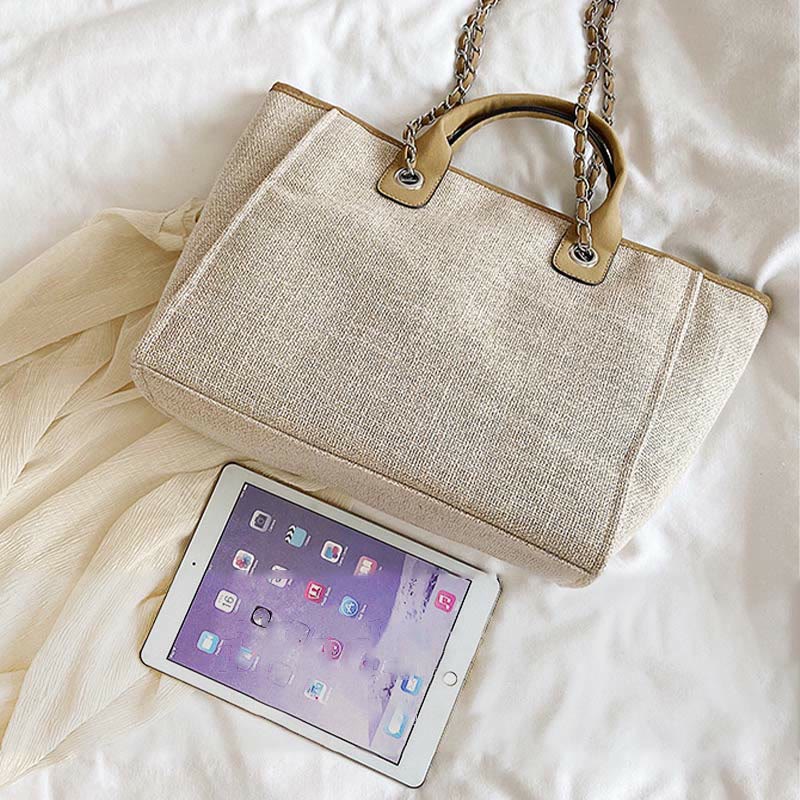 Crossbody Canvas Tote for Women – Chain Strap Bucket Bag - VOTVO