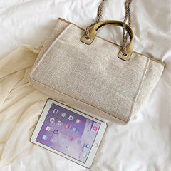 Crossbody Canvas Tote for Women – Chain Strap Bucket Bag - VOTVO