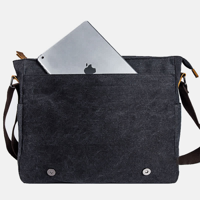 Men's Canvas Messenger Bag – Retro Shoulder Crossbody Backpack with Genuine Leather Accents