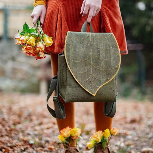 Zaino elegante con motivo a foglie per donna – Borsa in tela resistente per uso quotidiano e viaggi
