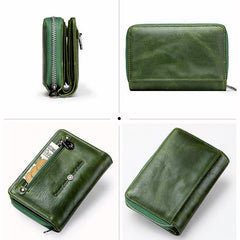 Cartera corta multifunción de dos pliegues de cuero genuino