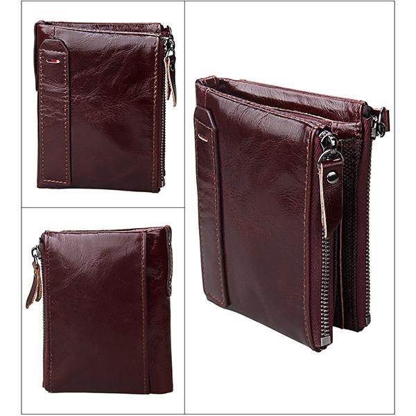 Men’s Genuine Leather RFID Wallet – Multi - Card & Coin Pockets, Zipper & Buckle Closure - VOTVO