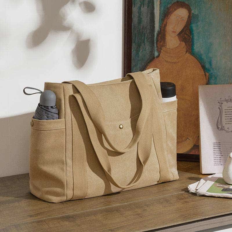 Large Capacity Canvas Shoulder Tote Bag – Multi - Pocket Handbag for Shopping, Travel & Everyday Use - VOTVO