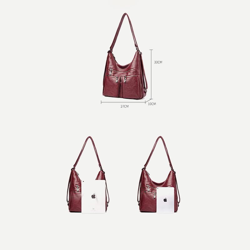 3 - Way Use Backpack Multi - Pocket Leather Zip Crossbody Shoulder Bag - VOTVO