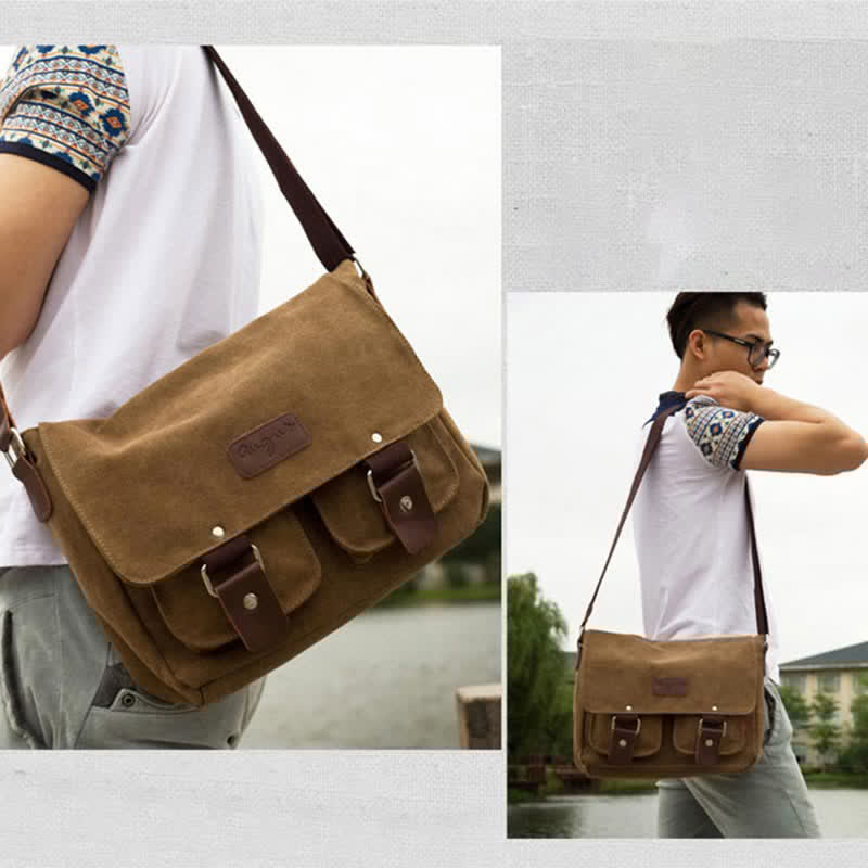 Borsa a tracolla in tela da uomo – Borsa a tracolla vintage multitasche