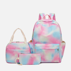 3Pcs Tie-Dye Girls Backpack Set – Canvas School Bookbag, Lunch Bag & Pencil Case for Students, Women, and Teens