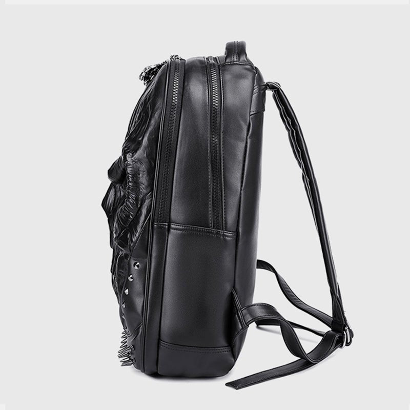3D Skull Punk Rivet Leather Backpack | Waterproof Embossed Ghost Head Knapsack - VOTVO