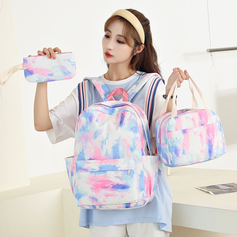 3Pcs Tie - Dye Girls Backpack Set – Canvas School Bookbag, Lunch Bag & Pencil Case for Students, Women, and Teens - VOTVO