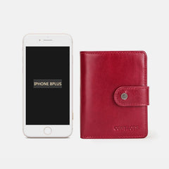 Cartera retro antirrobo triple de cuero genuino con RFID para mujer