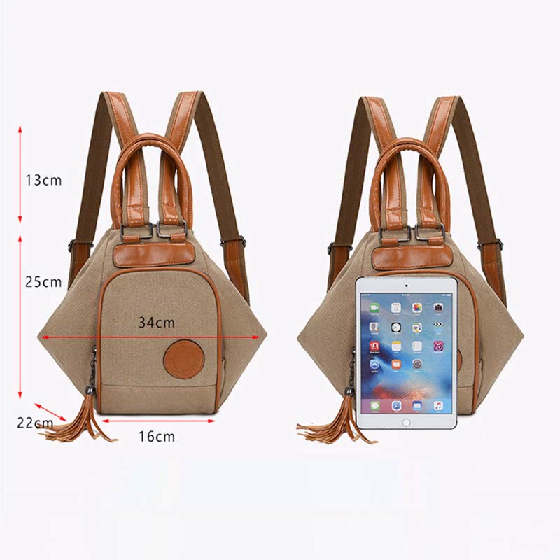 Multifunctional Women's Backpack with Tassel Decor – Durable Canvas Travel Daypack
