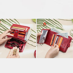 Cartera retro antirrobo triple de cuero genuino con RFID para mujer