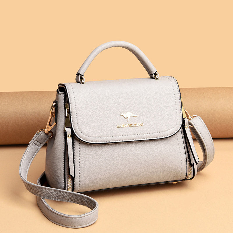Medium Double Compartment Leather Satchel Handbag with Crossbody Strap – Stylish Top Handle Purse for Women