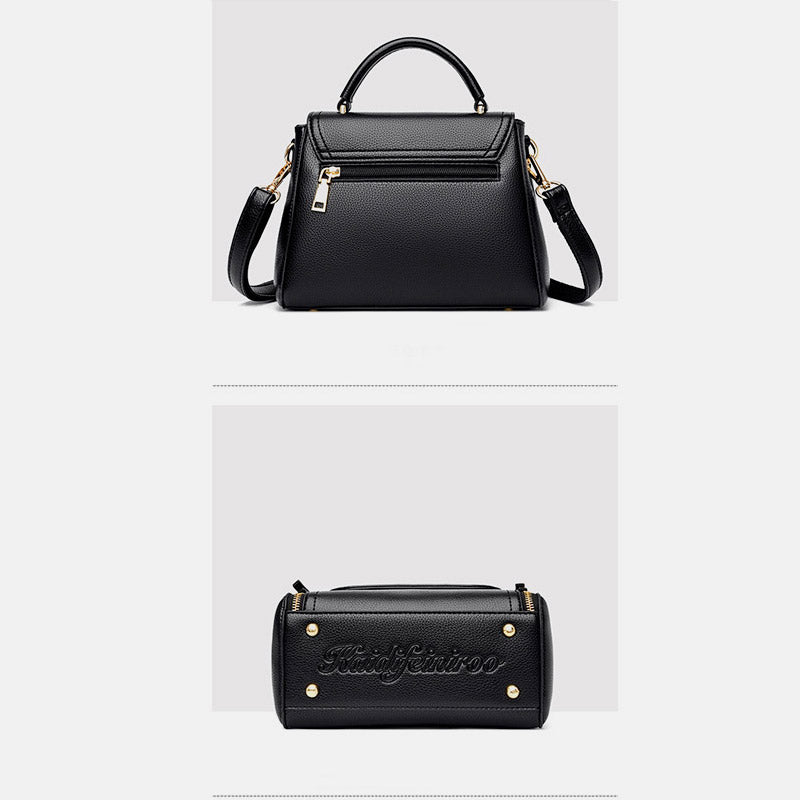 Medium Double Compartment Leather Satchel Handbag with Crossbody Strap – Stylish Top Handle Purse for Women