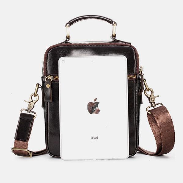 Casual Vintage Genuine Leather Crossbody Bag for Men – Adjustable Strap and Multiple Pockets