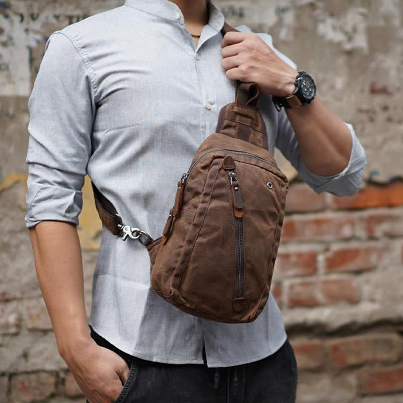 Canvas Sling Bag Shoulder Chest Pack for Men – Travel Hiking Crossbody Daypack