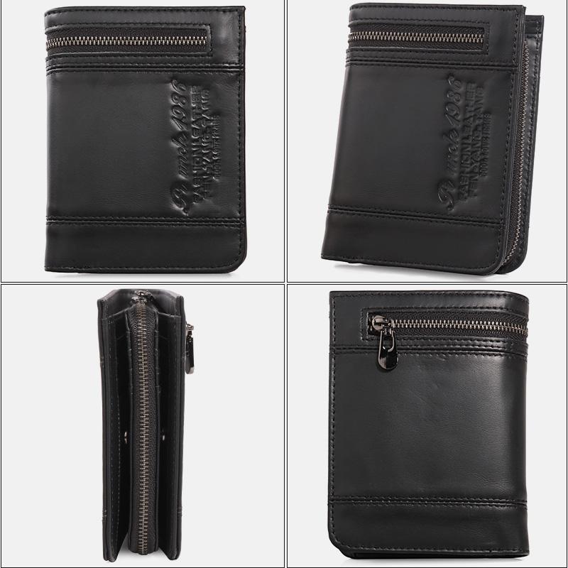 RFID Large Capacity Bifold Wallet for Men – Retro Genuine Leather with 20 Card Slots & Zipper Pockets - VOTVO