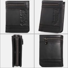 RFID Large Capacity Bifold Wallet for Men – Retro Genuine Leather with 20 Card Slots & Zipper Pockets - VOTVO