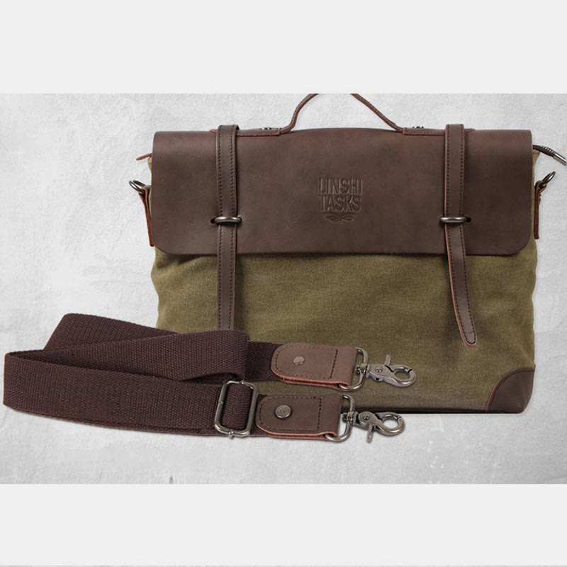 Messenger Bag for Men – Canvas Vintage Crossbody Handbag with Crazy Horse Leather, Casual Business Document Bag - VOTVO