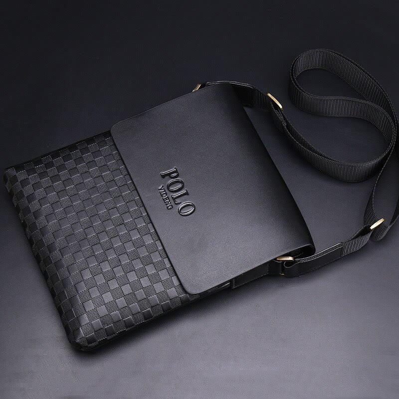 Small Messenger Bag for Men Plaid PU Leather Crossbody Shoulder Bag - VOTVO