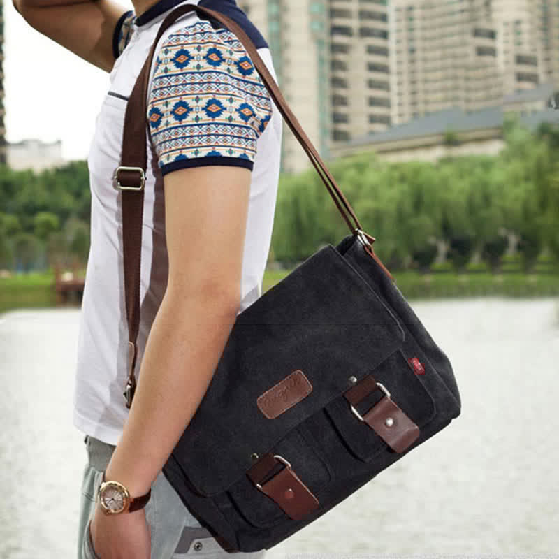 Borsa a tracolla in tela da uomo – Borsa a tracolla vintage multitasche